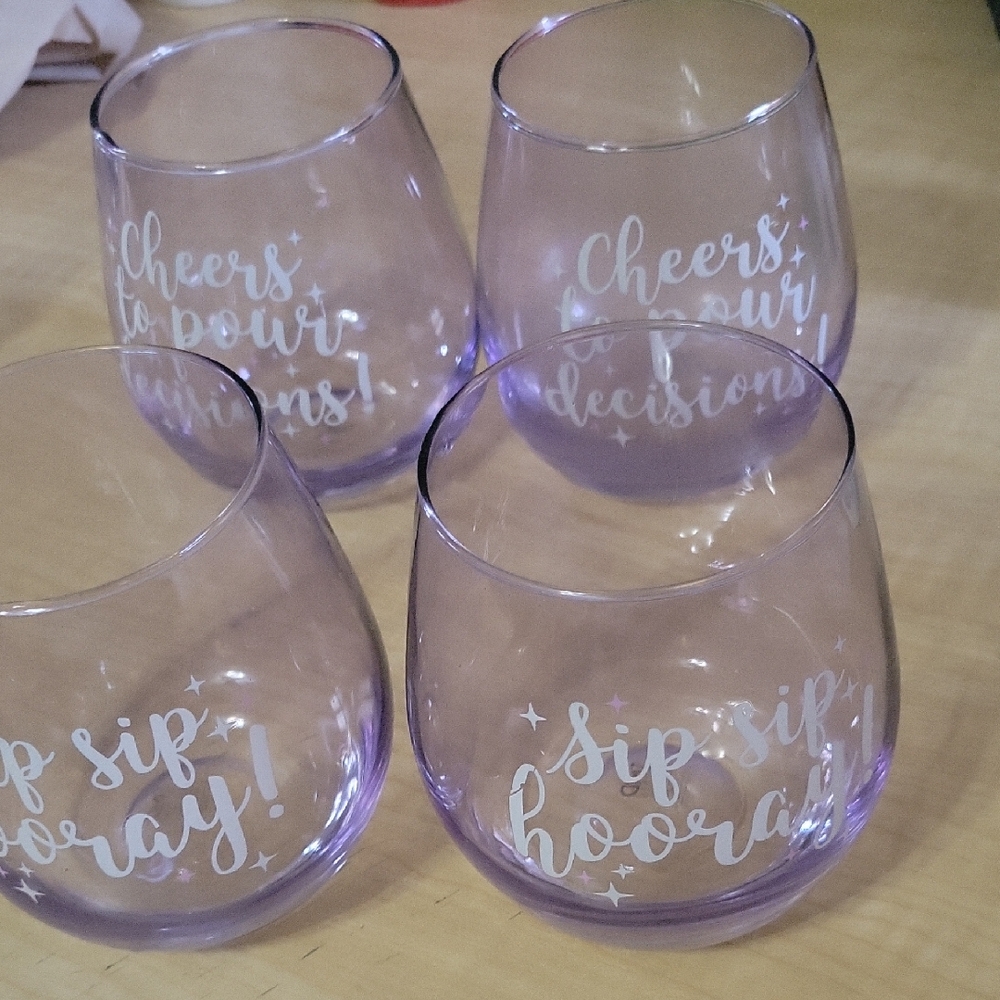 Purple Stemless Wine Glasses Set